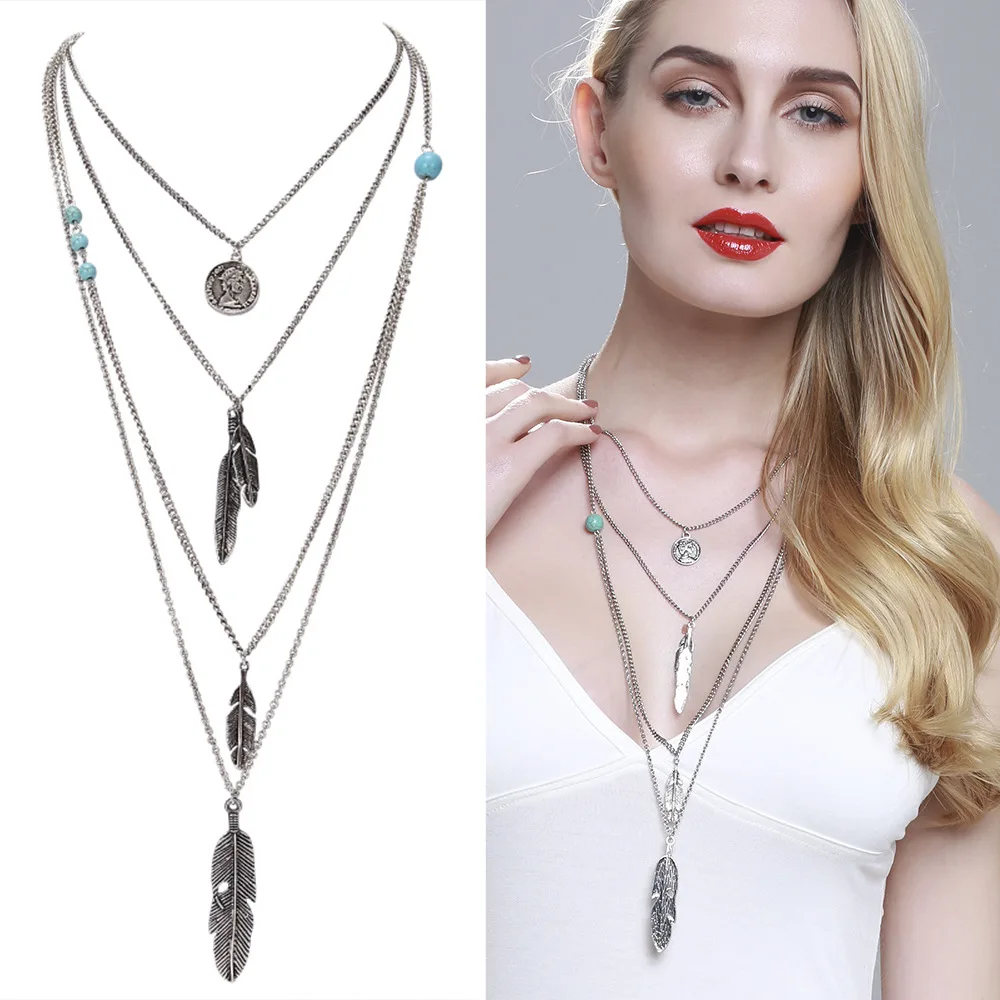 Europe and the new multi accessories sweater Chain Necklace Turquoise coin feather Pendant Necklace female alloy jewelry
Europe and the new multi accessories sweater Chain Necklace Turquoise coin feather Pendant Necklace female alloy jewelry