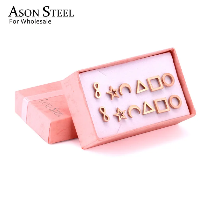 ASONSTEEL Rose Gold Earrings Round Square Triangle Star Moon 6Pairs/box Girl Earrings Stainless Steel Weekend Jewelry Friend
ASONSTEEL Rose Gold Earrings Round Square Triangle Star Moon 6Pairs/box Girl Earrings Stainless Steel Weekend Jewelry Friend