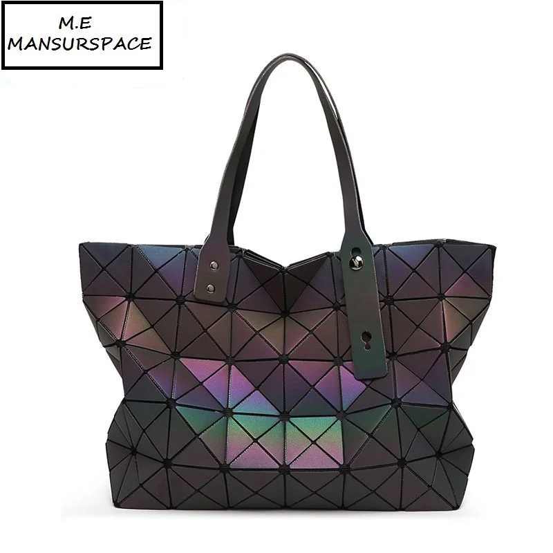 

MANSURSPACE Luminous Bags Women bao Bag Diamond Tote Geometry Quilted Shoulder Bags Laser Plain Folding Handbags Bolso