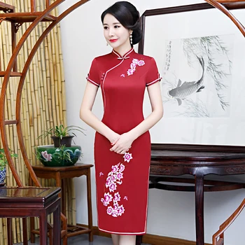 2019 Fashion Knee Length Cheongsam Chinese style Mandarin Collar Dress New Womens Summer Rayon Qipao Slim Party Dresses Vestido
2019 Fashion Knee Length Cheongsam Chinese style Mandarin Collar Dress New Womens Summer Rayon Qipao Slim Party Dresses Vestido