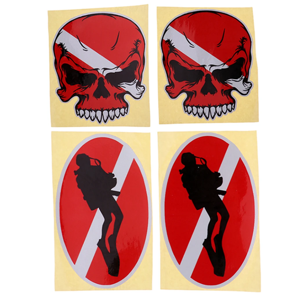 4Pcs Scuba Diving Skull, Diver Down Sticker Decal for Kayak Car Truck Bumper Fishing Boat Dinghy Laptop Wall Window 4Pcs Scuba Diving Skull, Diver Down Sticker Decal for Kayak Car Truck Bumper Fishing Boat Dinghy Laptop Wall Window