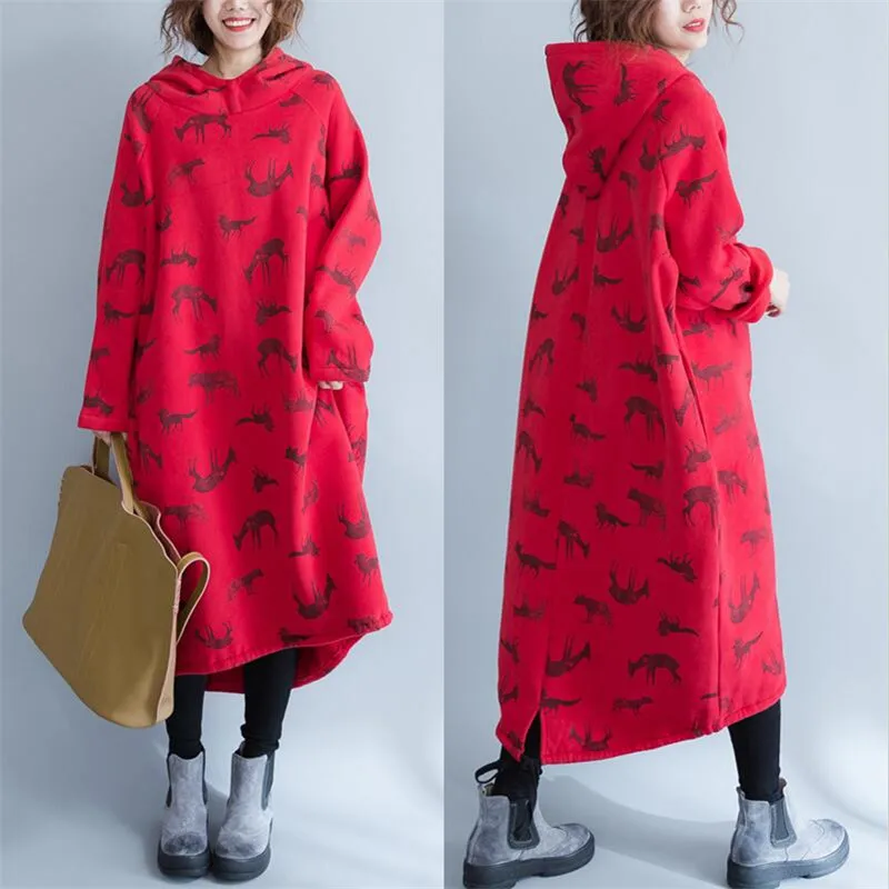 Fashion 2019 Oversized Full Sleeves Sweet Thick Dress Winter Autumn Casual Loose Hooded Dress Woman Lovely Animal Printed Dress
Fashion 2019 Oversized Full Sleeves Sweet Thick Dress Winter Autumn Casual Loose Hooded Dress Woman Lovely Animal Printed Dress