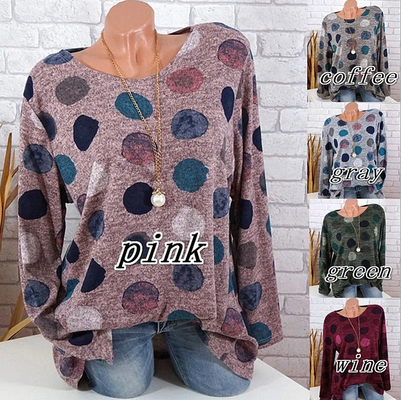 Spring Women Casual Sexy Ladies O-neck Polka Dot Print Harajuku Tops Tees Clothing Ladies Long Sleeve Loose Cotton T-shirts 5XL
Spring Women Casual Sexy Ladies O-neck Polka Dot Print Harajuku Tops Tees Clothing Ladies Long Sleeve Loose Cotton T-shirts 5XL