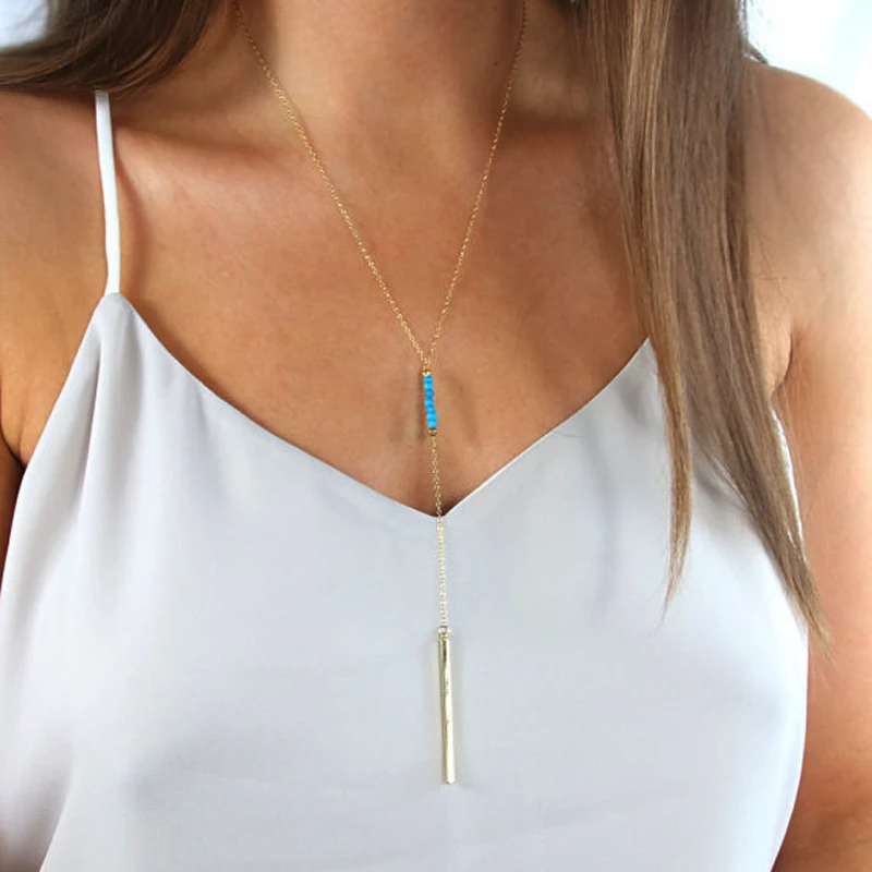 KBJW Trendy Holiday Lariat Y Necklace Simple Blue Nature Stone Beads Jewelry Delicate Copper Bar Pendant Necklace Accessories
KBJW Trendy Holiday Lariat Y Necklace Simple Blue Nature Stone Beads Jewelry Delicate Copper Bar Pendant Necklace Accessories