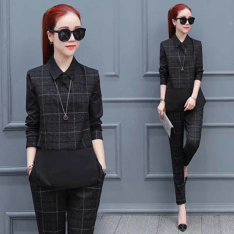 Fashion Wild Thin Two Piece Set Top And Pants Plaid Patchwork Ensemble Femme Survetement Big Size Office Lady Women's Suit
Fashion Wild Thin Two Piece Set Top And Pants Plaid Patchwork Ensemble Femme Survetement Big Size Office Lady Women's Suit