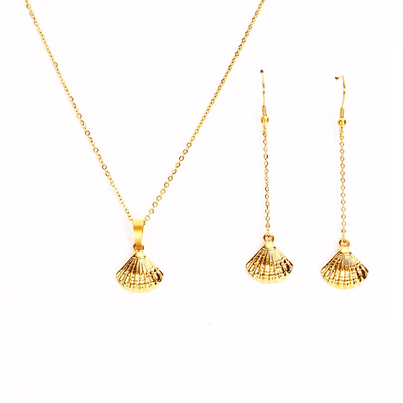 Stainless Steel Shell Necklace and Drop Earrings Gold Seashell Pendant Necklace Summer Beach Jewelry Sets
Stainless Steel Shell Necklace and Drop Earrings Gold Seashell Pendant Necklace Summer Beach Jewelry Sets