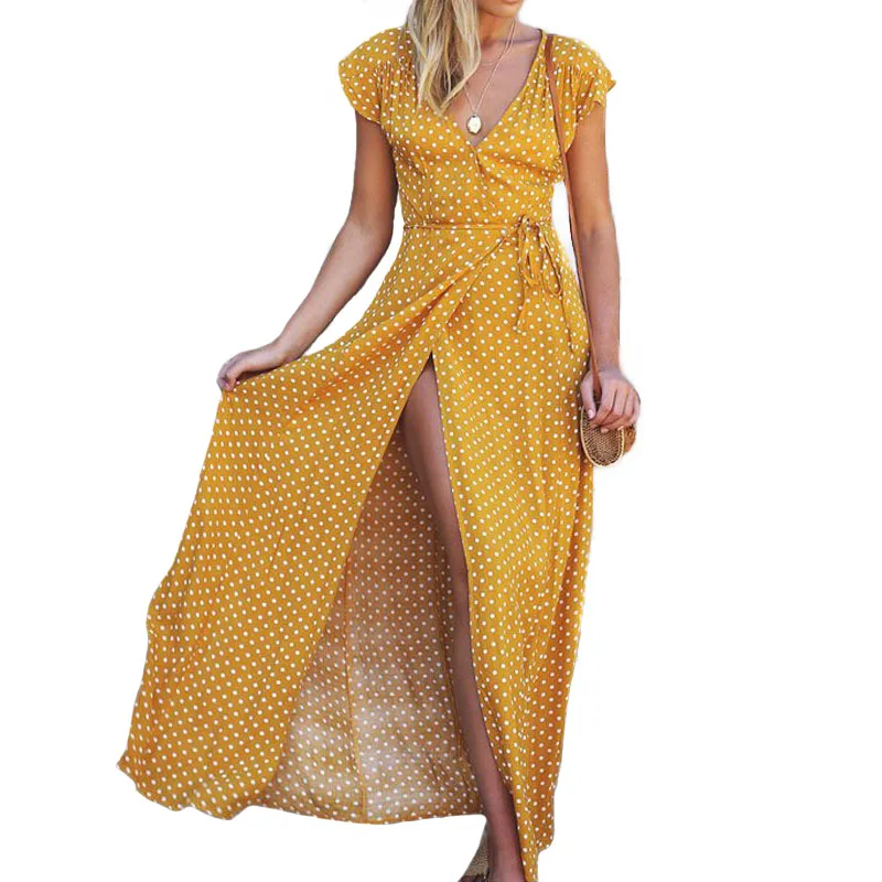 Fashion Women Polka Dot Dress Split Maxi Dresses 2019 New Brand Vestidos Mujer Summer Holiday Beach Dress Sundress Orange Yellow
Fashion Women Polka Dot Dress Split Maxi Dresses 2019 New Brand Vestidos Mujer Summer Holiday Beach Dress Sundress Orange Yellow
