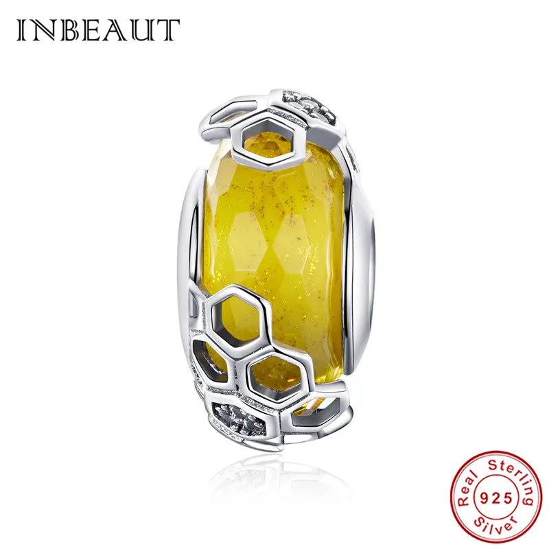 INBEUT 100% 925 пробы серебряный оригинальный желтый пчелиный улей циркониевые