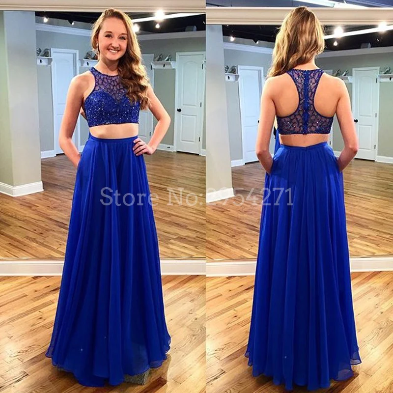 Royal Blue 2 Piece Prom Dresses Chiffon Beading Evening Party Gowns Floor Length O-Neck Party Dress For Graduation Vestidos Long
Royal Blue 2 Piece Prom Dresses Chiffon Beading Evening Party Gowns Floor Length O-Neck Party Dress For Graduation Vestidos Long