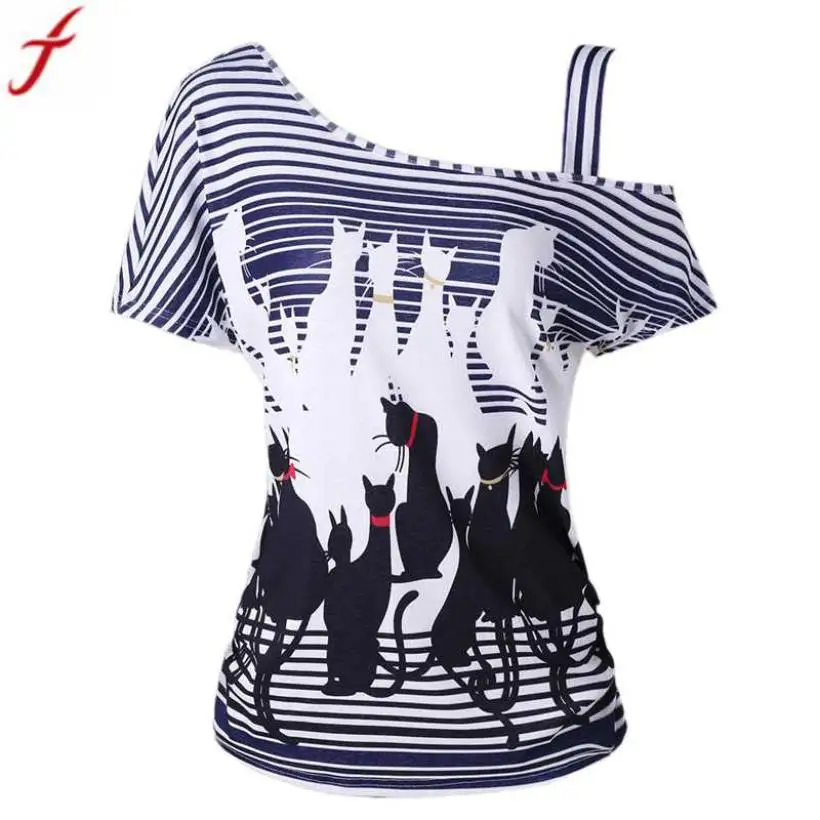 Summer Women One Cold Shoulder Blouse Casual Plus Size Black Cat Printed Short Sleeve women Tunic shirts blusas de mujer moda
Summer Women One Cold Shoulder Blouse Casual Plus Size Black Cat Printed Short Sleeve women Tunic shirts blusas de mujer moda