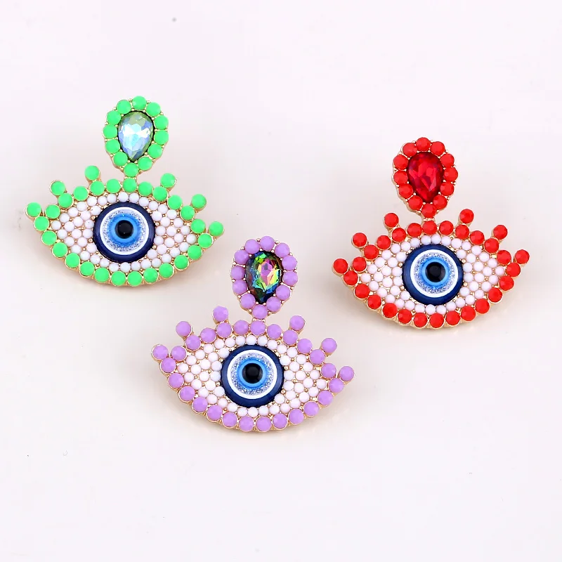 New Vintage Gold Color Bohemian Eyes Stud Earrings for Women 2 Designs Cute Bead Eyes Wedding Statement Earrings Gifts (16)
