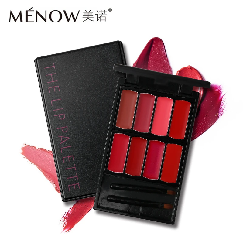 

Menow Makeup Lip Palette 8 Color Lipstick Set Nude Tint Lip Gloss Batom with 2pcs Lip Stick Brush Moisturizing Matte