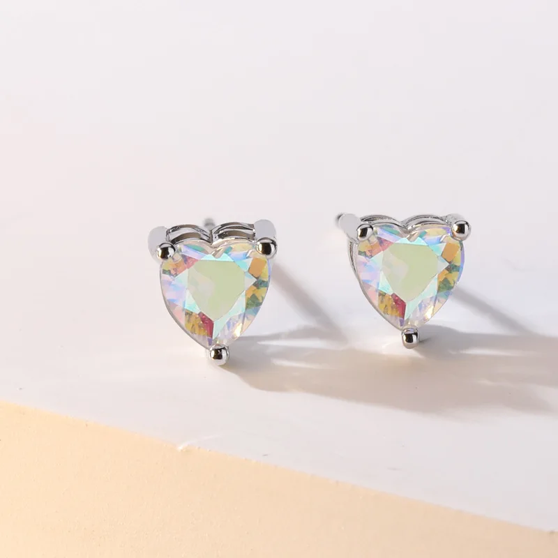 Romantic Colorful Zircon Love Heart silver plated Earrings Dance Party Gifts for Women Girls Fine Jewelry Accessories | Украшения и
