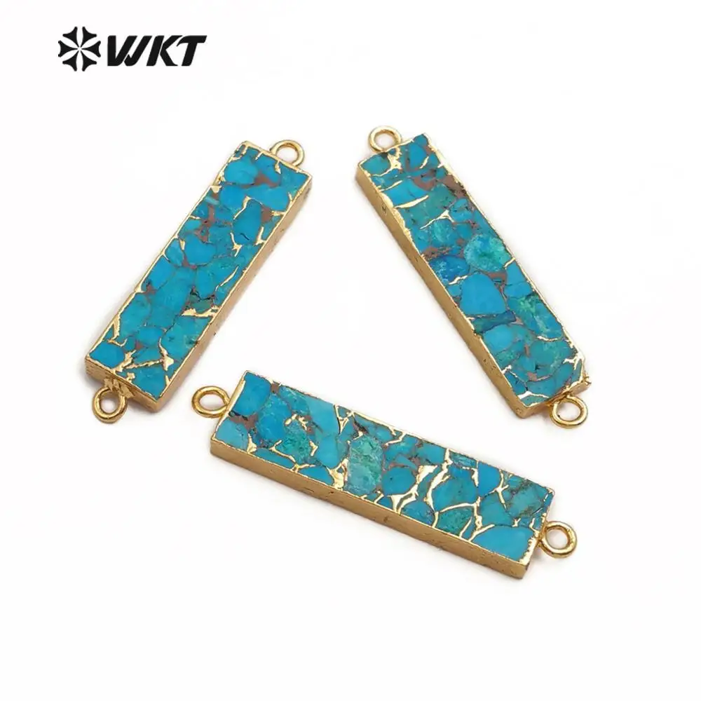 WT-C283 WKT Gold Electroplated Rectangle Blue Vein Turquoises Double Hoops Connector Pendant For Jewelry Making
WT-C283 WKT Gold Electroplated Rectangle Blue Vein Turquoises Double Hoops Connector Pendant For Jewelry Making