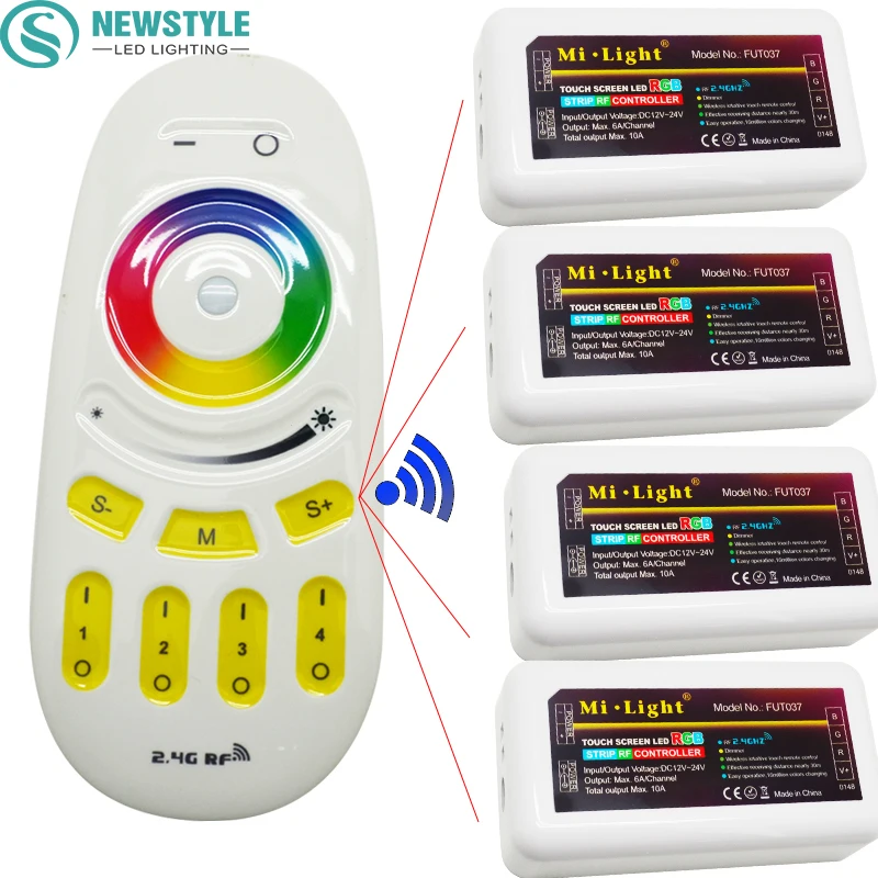 1pcs DC12-24V 2.4G Wireless RF Remote Controller + 4PCS RGB 4-zone LED Controller For 5050 3528 RGB Led Flexible Strip Light
1pcs DC12-24V 2.4G Wireless RF Remote Controller + 4PCS RGB 4-zone LED Controller For 5050 3528 RGB Led Flexible Strip Light