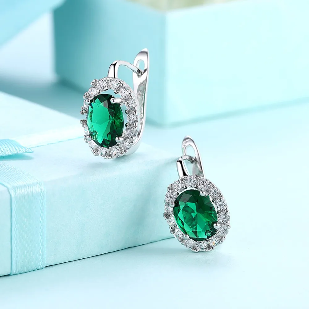CHUKUI Trendy Silver Color Oval Green CZ Zirocn Small Huggie Hoop Earrings For Women Fashion Jewelry Wholesale (8)