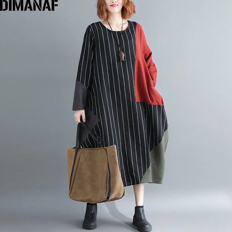 DIMANAF Women Dress Plus Size Large Clothing Autumn Female Lady Vintage Vestidos Striped Patchwork Casual Oversized Loose Black
DIMANAF Women Dress Plus Size Large Clothing Autumn Female Lady Vintage Vestidos Striped Patchwork Casual Oversized Loose Black