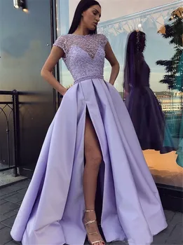 Lavender Evening Dresses Scoop Elegant Beaded Satin Formal A line Party Gown vestidos de gala robe soiree vestido de festa
Lavender Evening Dresses Scoop Elegant Beaded Satin Formal A line Party Gown vestidos de gala robe soiree vestido de festa