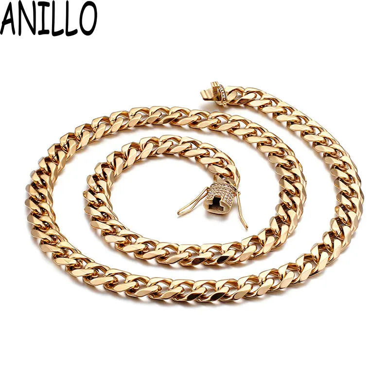 ANILLO Curb Chain Necklace Hollow Miami Cuban Link Chain For Men Necklace Long Stainless Steel Gold Color CZ Jewelry
ANILLO Curb Chain Necklace Hollow Miami Cuban Link Chain For Men Necklace Long Stainless Steel Gold Color CZ Jewelry