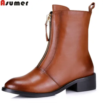 ASUMER 2020 hot sale new arrive women boots fashion zipper genuine leather mid calf boots black brown simple comfortable
ASUMER 2020 hot sale new arrive women boots fashion zipper genuine leather mid calf boots black brown simple comfortable