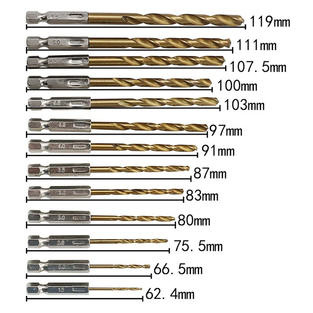 13pcs Color Random HSS Drill Bit Titanium Coated Twist Drill Set With 1/4" Hex Shank Working for Metal Wood Aluminum Thin Iron
13pcs Color Random HSS Drill Bit Titanium Coated Twist Drill Set With 1/4" Hex Shank Working for Metal Wood Aluminum Thin Iron