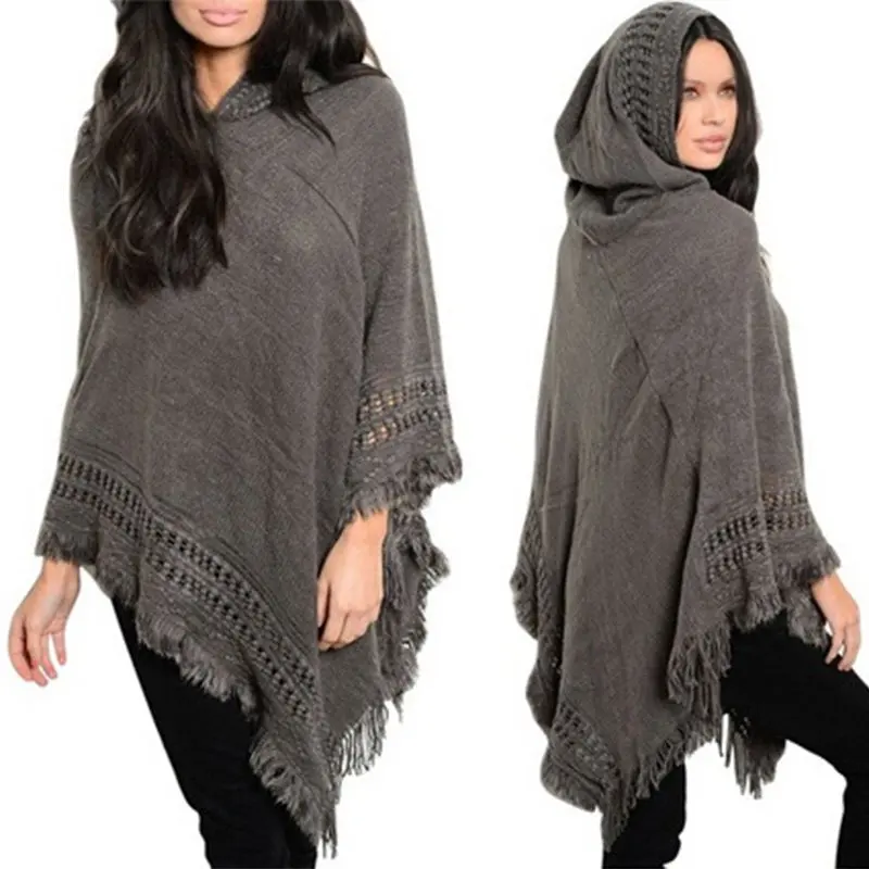 Casual Women Sweater Hooded Poncho And Cape Knitted Sweaters Tassel Pullover Solid Sweater Women Poncho And Capes Warm Coat
Casual Women Sweater Hooded Poncho And Cape Knitted Sweaters Tassel Pullover Solid Sweater Women Poncho And Capes Warm Coat