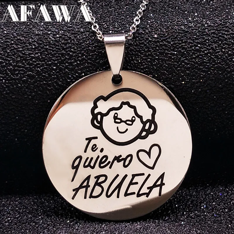 Image Family Grandma Stainless Steel Necklace Engraving Pendant Grandmother Choker Necklace Women Jewelry Gift Te quiero Abuela N17781