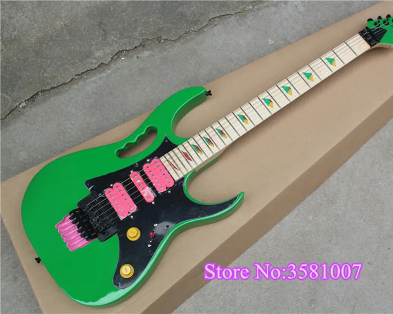 6-String Electric Guitar,Green Color Body with Black Floyd Rose,Pink Pickups,Maple Fingerboard with Colorful Inlay,can be Custom
6-String Electric Guitar,Green Color Body with Black Floyd Rose,Pink Pickups,Maple Fingerboard with Colorful Inlay,can be Custom