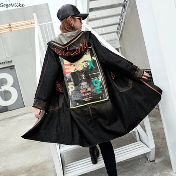 Spring Cartoon Patch Trench Coat Hooded 2019 New Women Black Long Casual Jean Windbreaker Denim Coat Plus size LT844S50
Spring Cartoon Patch Trench Coat Hooded 2019 New Women Black Long Casual Jean Windbreaker Denim Coat Plus size LT844S50