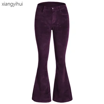 Purple Red Green Vintage Corduroy Flare Pants Women Casual Wide Leg Pants for Winter Autumn 2019 Slim Fitted Flare Long Trousers
Purple Red Green Vintage Corduroy Flare Pants Women Casual Wide Leg Pants for Winter Autumn 2019 Slim Fitted Flare Long Trousers