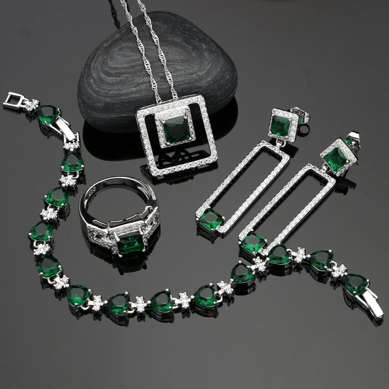 Silver 925 Bridal Jewelry Sets Green Cubic Zirconia White CZ Decoration For Women Earrings/Ring/Bracelet/Pendant/Necklace Set
Silver 925 Bridal Jewelry Sets Green Cubic Zirconia White CZ Decoration For Women Earrings/Ring/Bracelet/Pendant/Necklace Set