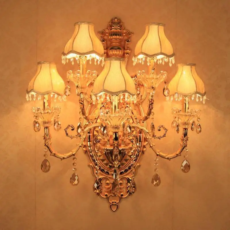 Image Mission style Home garden wall light fixtures Hotel room 5 arms plated crystal lamp shade Wall Lamp foyer Club Led candle sconce