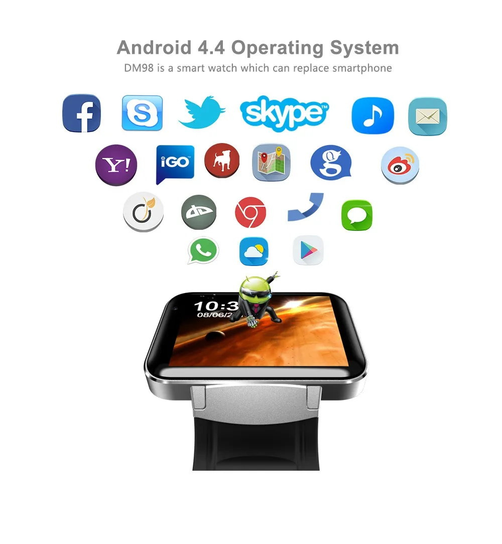 new enhanced screen bluetooth smart watch android os camera with touch screen gps dual core 1.2 ghz