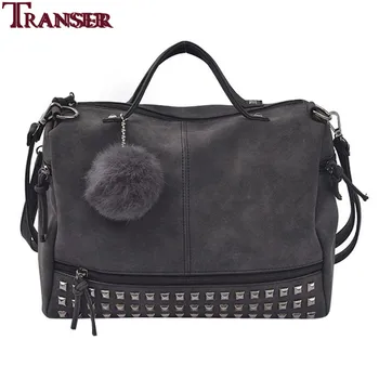 Transer Vintage Nubuck Leather Female Top-handle Bags Rivet Women Bags Hair Ball Shoulder Bag Motorcycle Messenger Bag A9 35
Transer Vintage Nubuck Leather Female Top-handle Bags Rivet Women Bags Hair Ball Shoulder Bag Motorcycle Messenger Bag A9 35
