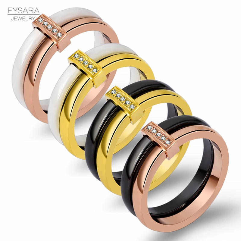 FYSARA Classic White Black Ceramic Ring For Women Wedding Bridal Ring Stainless Steel Luxury Two Row Circle Crystals Ring Men
FYSARA Classic White Black Ceramic Ring For Women Wedding Bridal Ring Stainless Steel Luxury Two Row Circle Crystals Ring Men