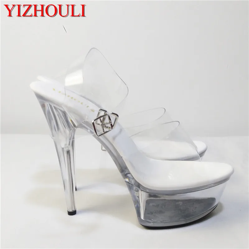 

Transparent 15 cm glass slipper, summer sex appeal ultra high heel party sandal, stage banquet catwalk sandal