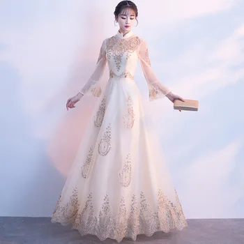 Chinese Bride Wedding Dress Vintage Improved Qipao Classic Champagne Cheongsam Elegant Flower Evening Gowns Classic Party Dress
Chinese Bride Wedding Dress Vintage Improved Qipao Classic Champagne Cheongsam Elegant Flower Evening Gowns Classic Party Dress