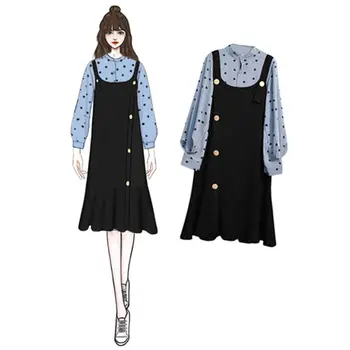 2019 Spring Autumn Women Lantern Sleeve Polka Dot Shirt+Elegant Ruffles Button Strap Dress Suits Female Plus Size 4XL Sets Z359
2019 Spring Autumn Women Lantern Sleeve Polka Dot Shirt+Elegant Ruffles Button Strap Dress Suits Female Plus Size 4XL Sets Z359