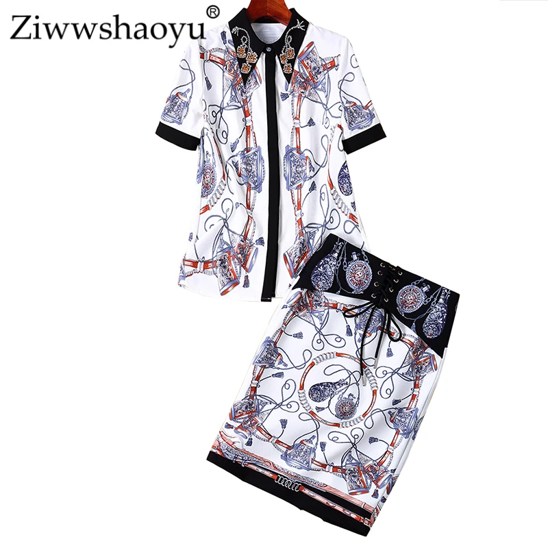 Ziwwshaoyu Elegant Print Sets Beading Turn-down Collar Top + Sashes skirt temperament Slim Set Spring and summer new women's
Ziwwshaoyu Elegant Print Sets Beading Turn-down Collar Top + Sashes skirt temperament Slim Set Spring and summer new women's