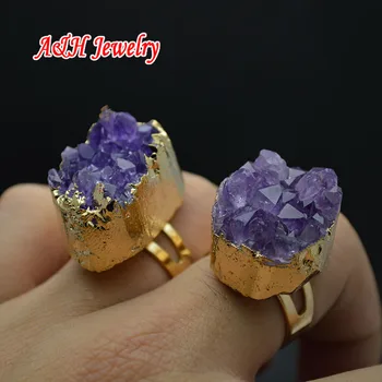 5pcs Natural Uruguay Druzy Purple Crystal Finger Rings Gold Color Adjustable Ring For Men And Women Party Jewelry
5pcs Natural Uruguay Druzy Purple Crystal Finger Rings Gold Color Adjustable Ring For Men And Women Party Jewelry