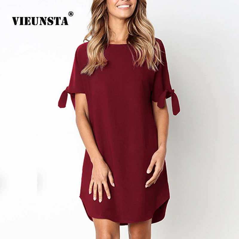 VIEUNSTA Fashion Bow Tied Split Sleeve Summer A-Line Dress Women O Neck Elegant Mini Sundress Solid Casual T-shirt Dresses Femme
VIEUNSTA Fashion Bow Tied Split Sleeve Summer A-Line Dress Women O Neck Elegant Mini Sundress Solid Casual T-shirt Dresses Femme