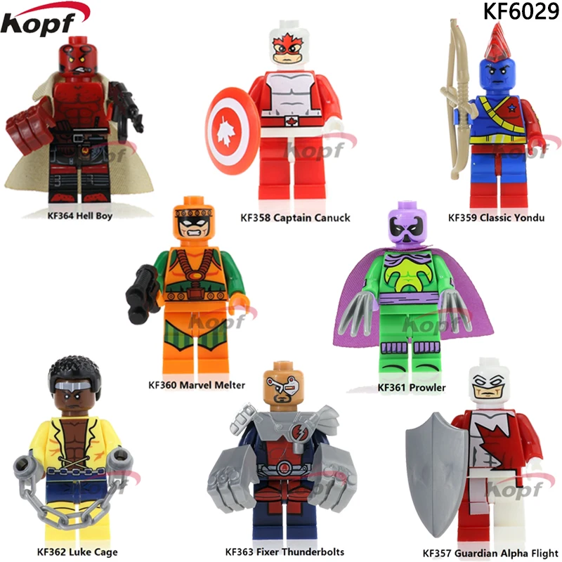 Single Sale Building Blocks Super Heroes Guardian Alpha Flight Captain Canuck Melter Prowler Hell Children Toys KF6029
Single Sale Building Blocks Super Heroes Guardian Alpha Flight Captain Canuck Melter Prowler Hell Children Toys KF6029