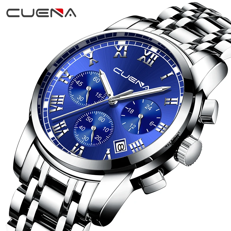 

CUENA Men's Wristwatch Quartz Analog Watches Men Luxury Brand Stainless Steel Waterproof Fashion Watch Montre Homme Male Clock