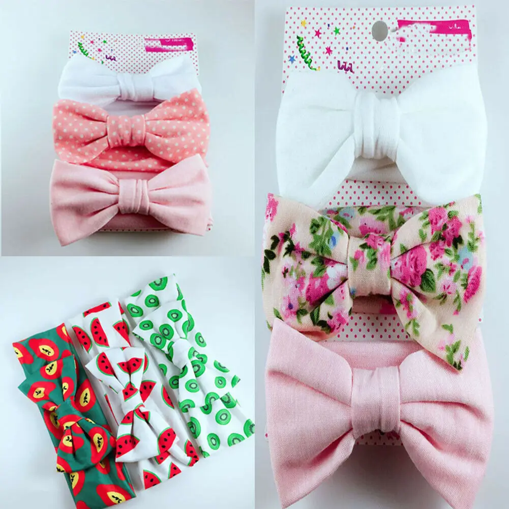 3Pcs Cute Rabbit Ear Baby Headband Neonata Bow Flower Elastic Bandanas Girls Headbands Children Turban Hair Accessories Set | Мать и