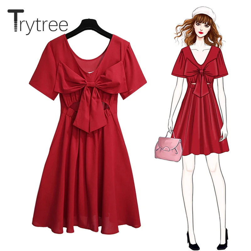 Trytree 2019 Summer Autumn Casual Elegant Two ways of wearing Dress Bow Hollow Out Women dresses A-Line Knee-Length Solid Dress
Trytree 2019 Summer Autumn Casual Elegant Two ways of wearing Dress Bow Hollow Out Women dresses A-Line Knee-Length Solid Dress