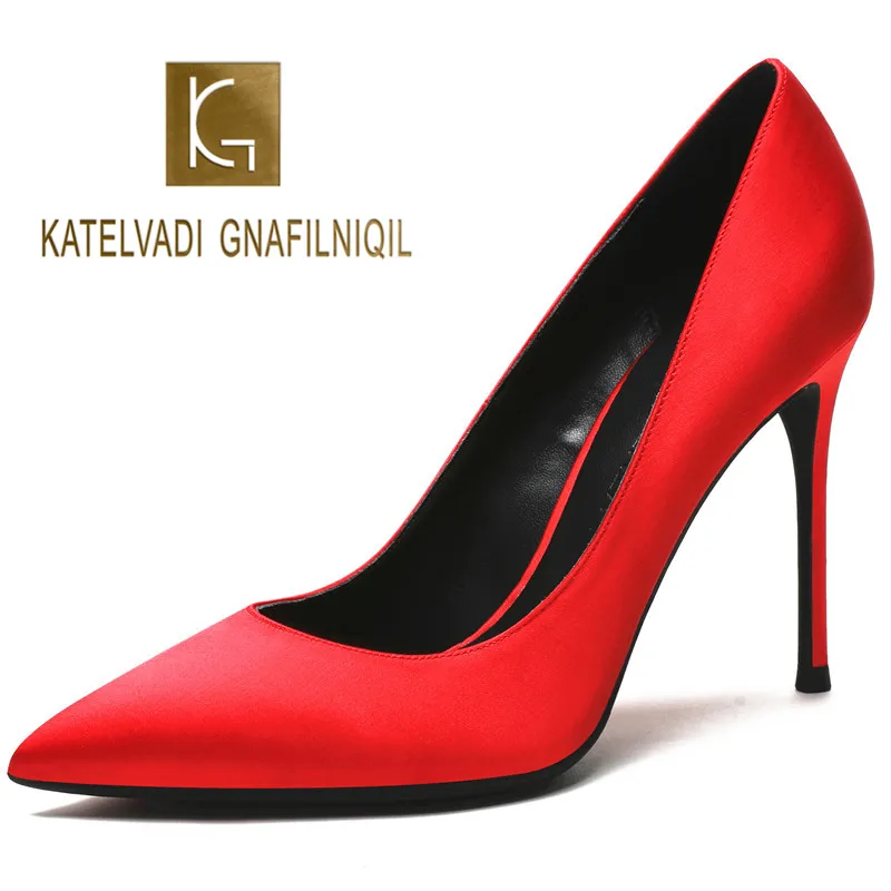KATELVADI Women Pumps 10CM High Heels Shoes for Wedding Party Red Satin Sexy Stiletto Heels Pointed Toe Size 34-41,K-355
KATELVADI Women Pumps 10CM High Heels Shoes for Wedding Party Red Satin Sexy Stiletto Heels Pointed Toe Size 34-41,K-355