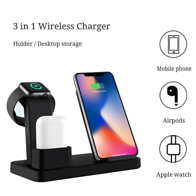 3 in 1 Wireless Charger Stand 10W Fast Charger for Iphone X 7 8 plus Quick Charge for Apple Watch 4 3 2 1 airpods Charging stand
3 in 1 Wireless Charger Stand 10W Fast Charger for Iphone X 7 8 plus Quick Charge for Apple Watch 4 3 2 1 airpods Charging stand