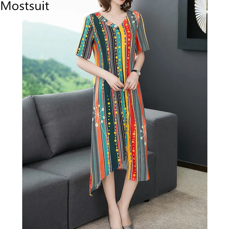 2019 Summer Striped Vintage Party Dresses Women Plus Size Asymmetrical Elegant Fashion Short Sleeve V-neck Vestidos Dress Mujer
2019 Summer Striped Vintage Party Dresses Women Plus Size Asymmetrical Elegant Fashion Short Sleeve V-neck Vestidos Dress Mujer