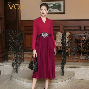 VOA Autumn Dark Red Chinese Style Long Sleeve V Neck Silk Jacquard Dress Plus Size Embroidery Women Maxi Dress ALX10101
VOA Autumn Dark Red Chinese Style Long Sleeve V Neck Silk Jacquard Dress Plus Size Embroidery Women Maxi Dress ALX10101