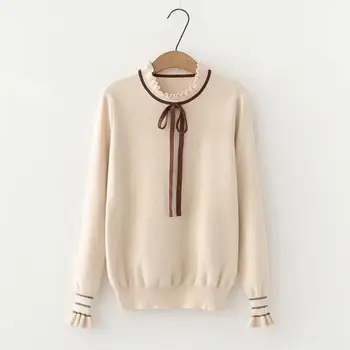 2018 Autumn And Winter Women's New High Collar Bow Color Matching Fungus Sweet Cute Small Fresh Sweater Women
2018 Autumn And Winter Women's New High Collar Bow Color Matching Fungus Sweet Cute Small Fresh Sweater Women